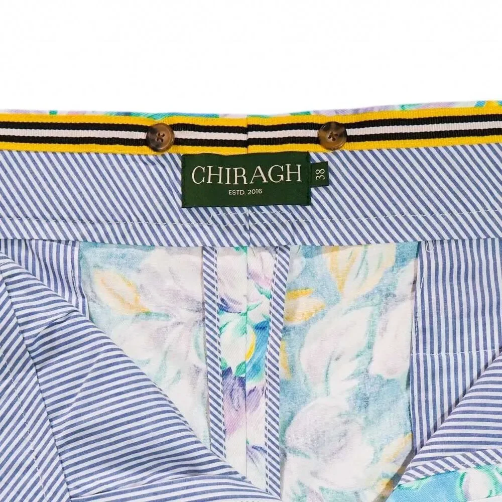 Mens Gurkha Pants 38 Blue Purple Yellow Floral Straight Fit Flat Front Trousers